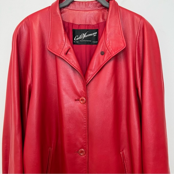 Carl W. Herrmann Pittsburgh Lyn Vintage Red Leather Cinch Waist Coat Women’s 10 - Picture 10 of 17